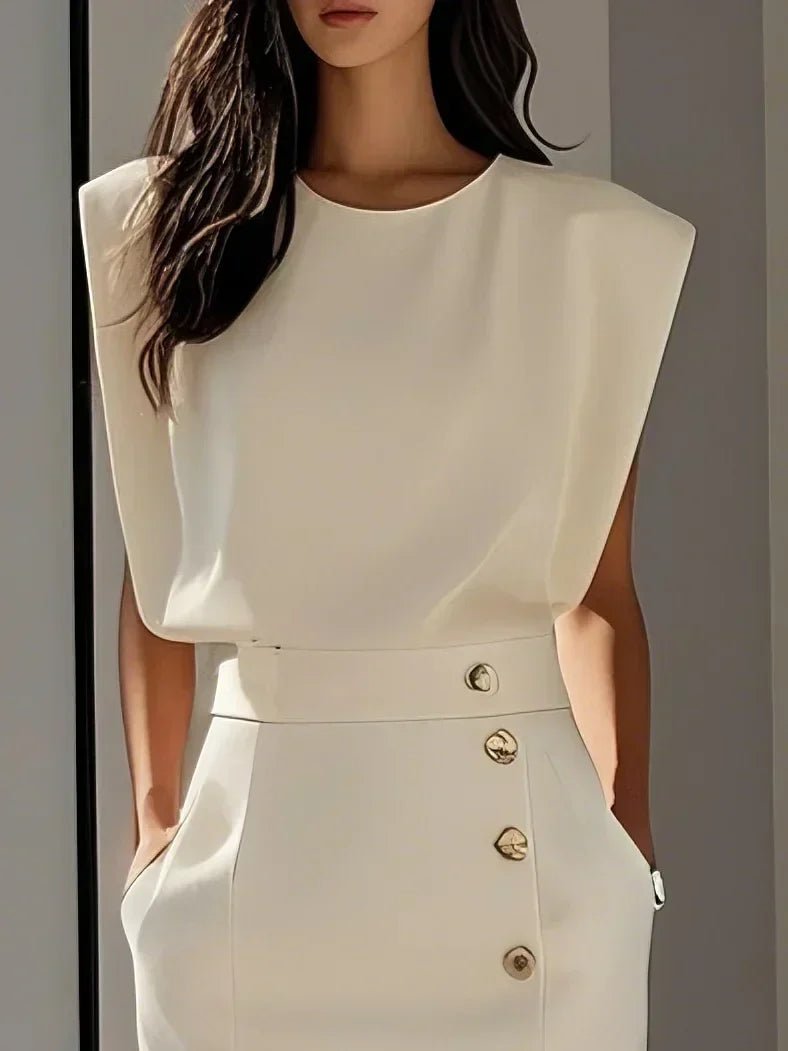 Ärmelloses Midi Kleid mit Knopfleiste