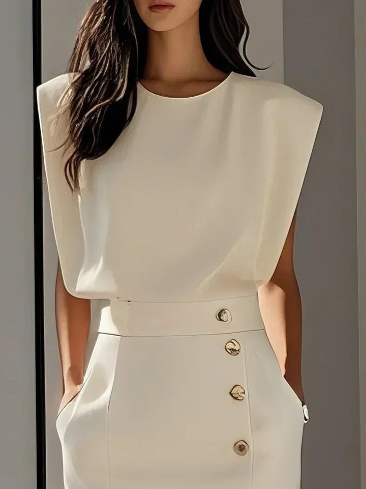 Ärmelloses Midi Kleid mit Knopfleiste