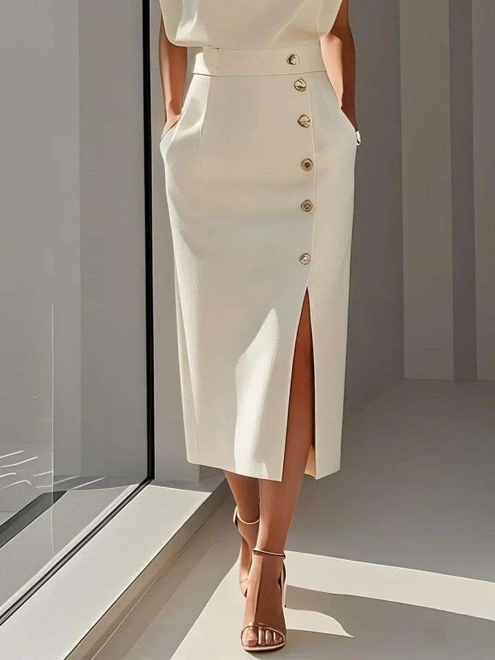 Ärmelloses Midi Kleid mit Knopfleiste