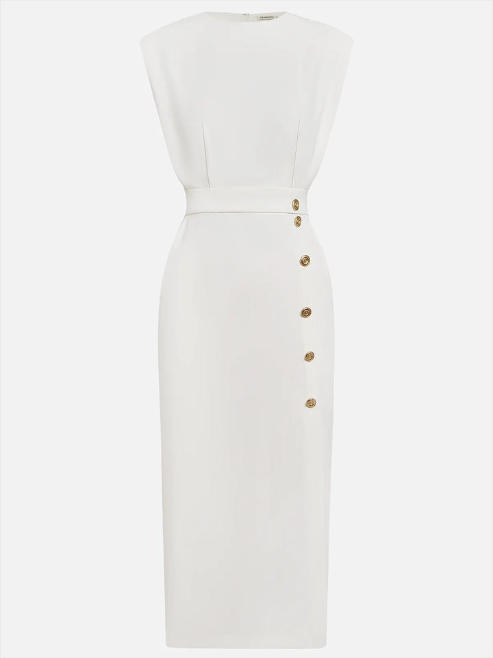 Ärmelloses Midi Kleid mit Knopfleiste